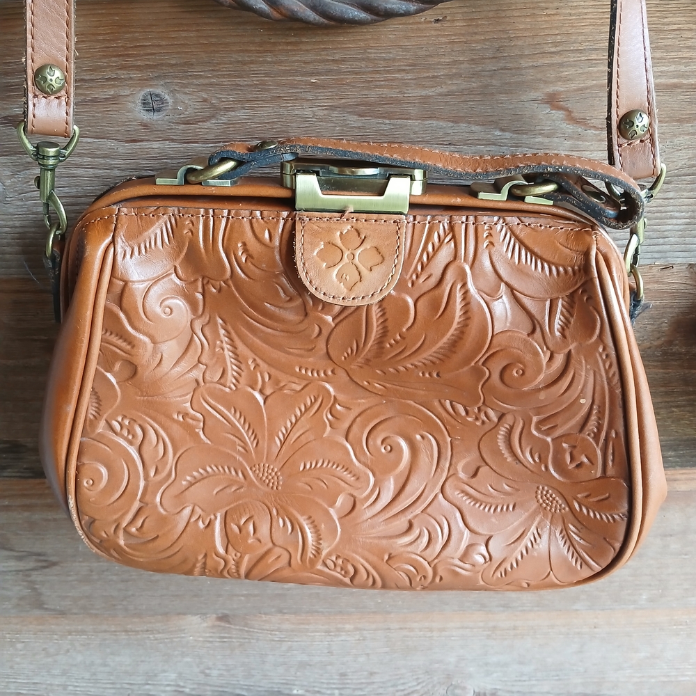 Patricia Nash Tan Embossed Leather Crossbody Bag